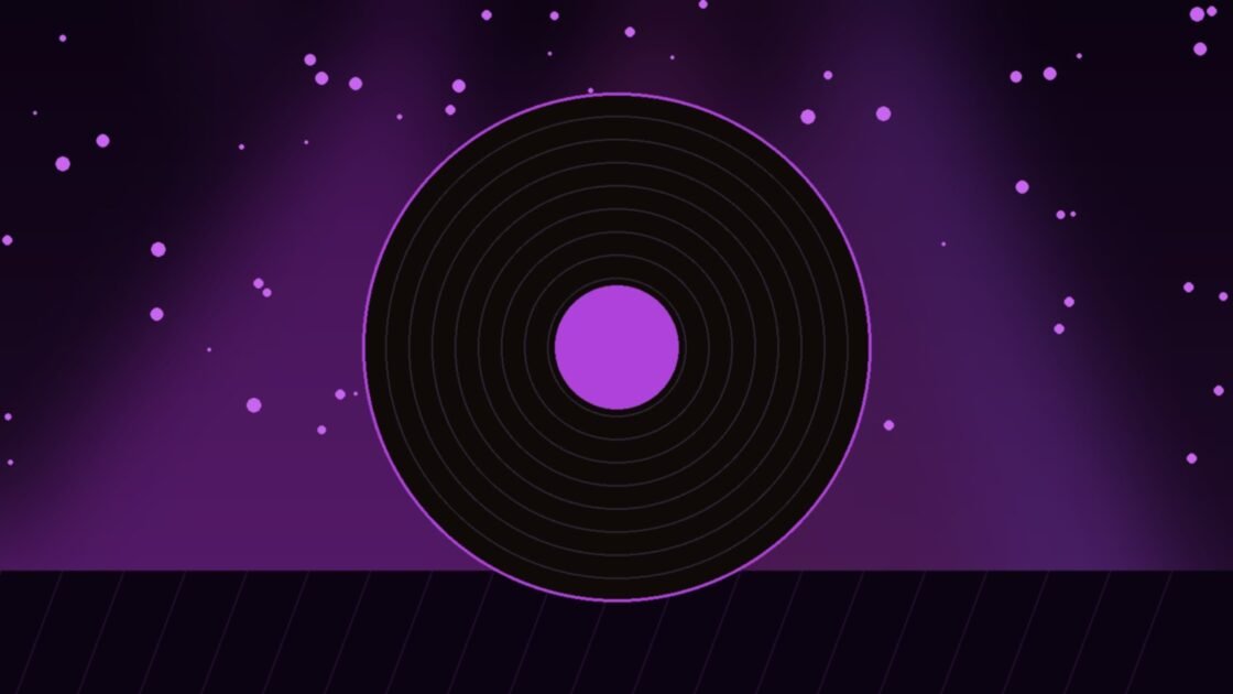 Illustration of a vinyl record under purple light