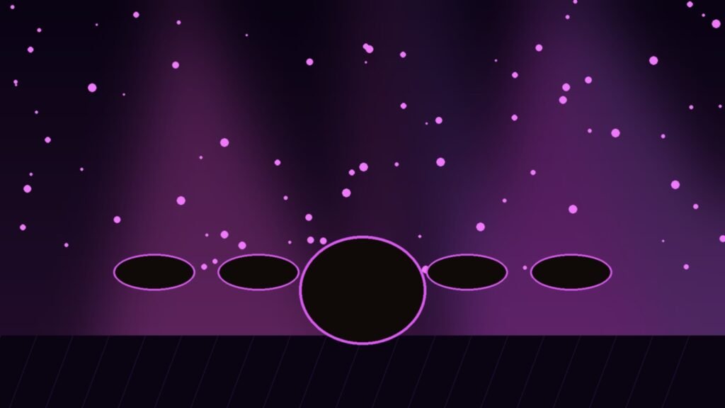 Illustration of a drum kit on a lit concert stage
