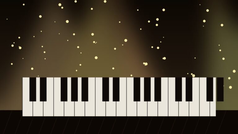 Illustration of piano keys under warm stage light